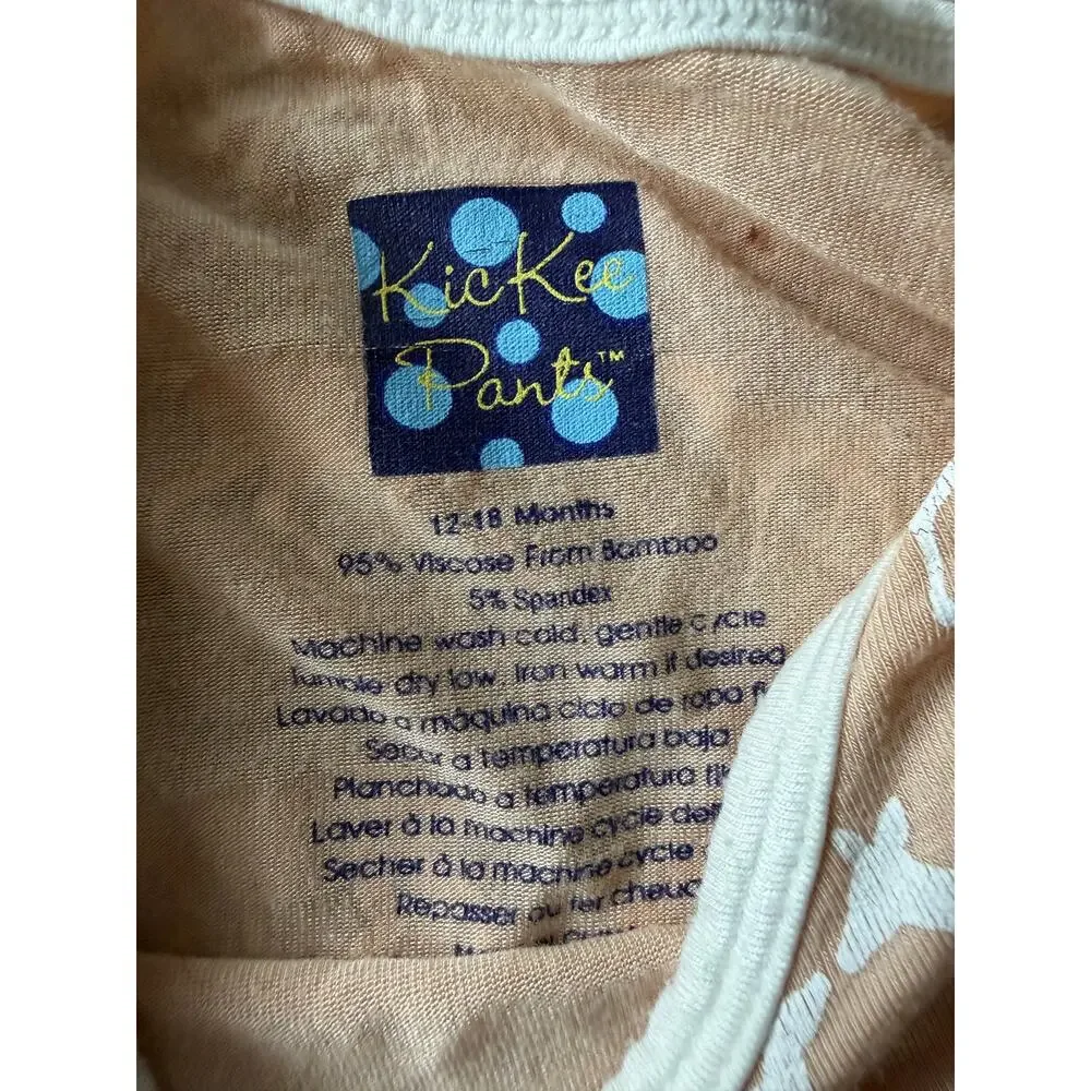 Kickee Pants Long Sleeve Bodysuit Baby 12-18M Peach Deer Print Bamboo
